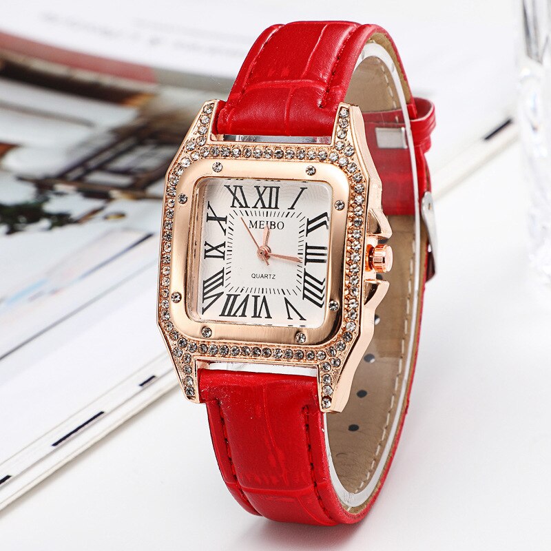 Reloj Rojo con Piedras Brillantes