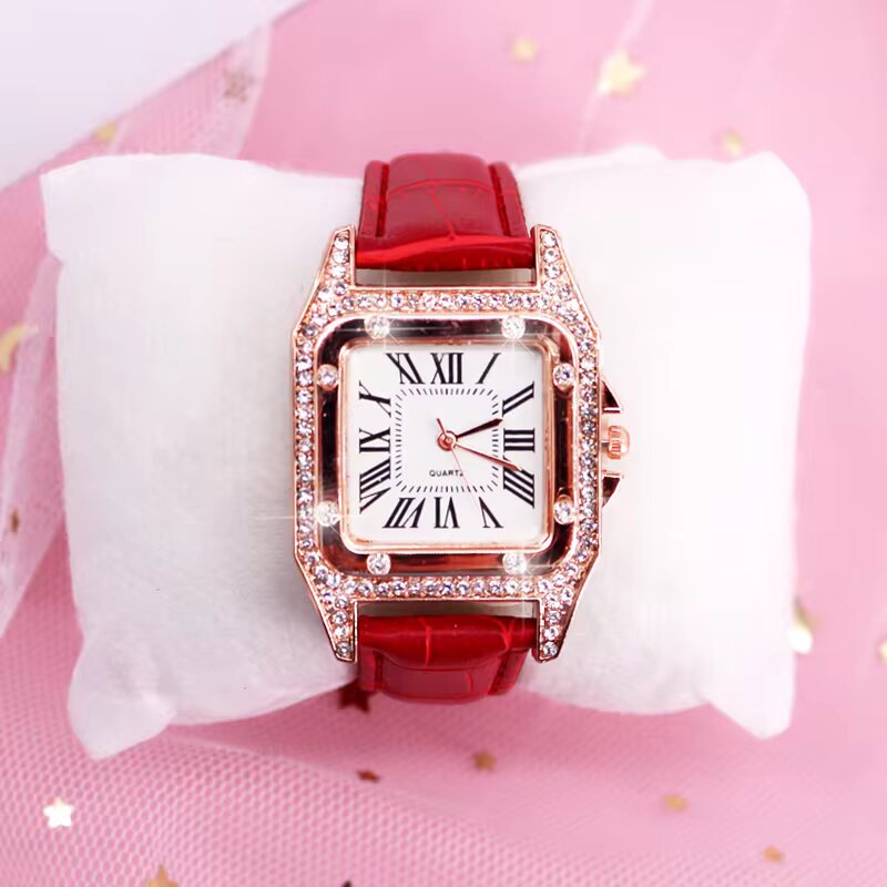 Reloj Rojo con Piedras Brillantes