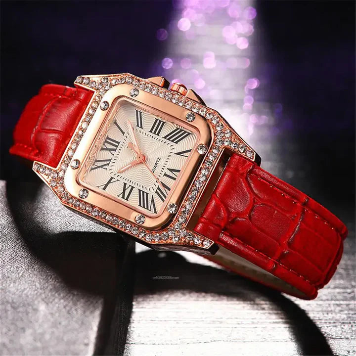 Reloj Rojo con Piedras Brillantes